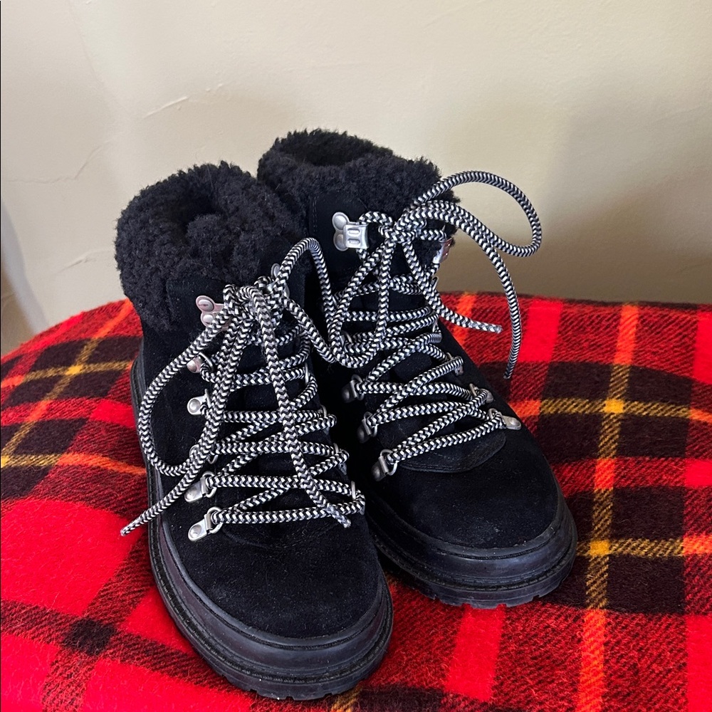 Splendid Yvette Black Suede Winter Boots with Fleece Lining